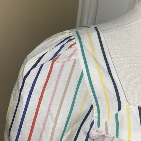 J. CREW WOMEN'S Small MULTICOLOR STRIPE SQUARE NECK SHORT SLEEVE BUTTON TOP - Picture 3 of 7